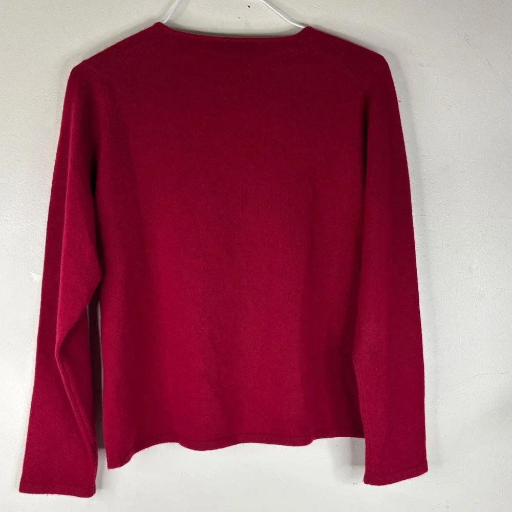 Mainbocher Sweater Womens L Red 100% Cashmere V-Neck Long Sleeve Knit Pullover